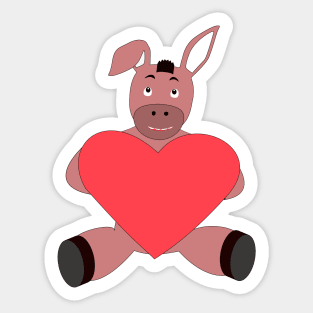 Cute donkey holding heart shape Sticker